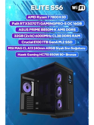 Game Garaj Elite S56 Amd R7 7800X3D 32GB Ram 1tb SSD RTX5070TI 240MM Sıvı Soğt Freedos Oyuncu Oem Paket