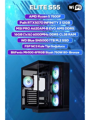 Game Garaj Elite S55 Amd R5 7500F 16GB Ram 1tb SSD RTX5070 Freedos Oyuncu Oem Paket