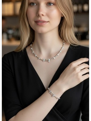 Biju Yılmaz Vip Silver Taşlı Tasma Kolye Bileklik Set - 26SET08