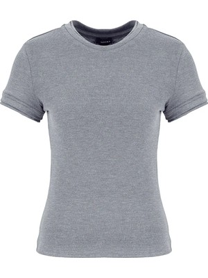 Fabrika Bisiklet Yaka Düz Gri Melanj Kadın T-Shirt F6SL-TST0376