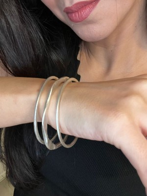 Vintage Takı Eskitme Gümüş Görünüm Bohem Stil Dalga Formlu 3'lü Bilezik