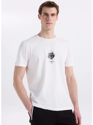 Jeep Bisiklet Yaka Baskılı Kırık Beyaz Erkek T-Shirt J6SM-TST7800