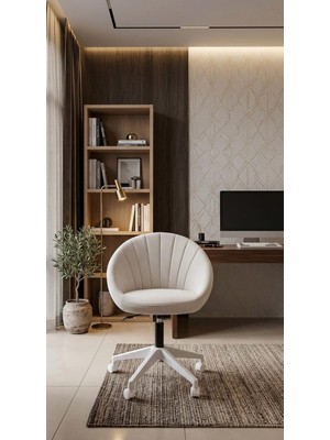 Sahmatra Falcons Istiridye Ev ve Ofis Çalışma Sandalyesi | Bilgisayar Koltuğu | Berjer | Beyaz Ayak | Babyface Kumaş - Krem