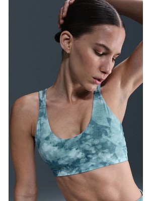 Nike Zenvy Light-Support Padded Printed Womens Bra Desenli Kadın Sporcu Sütyeni Mavi