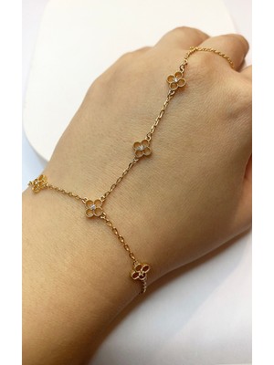 Celikchi Kadın Çiçek Model Tektaş Detay Gold Renk Çelik Şahmeran