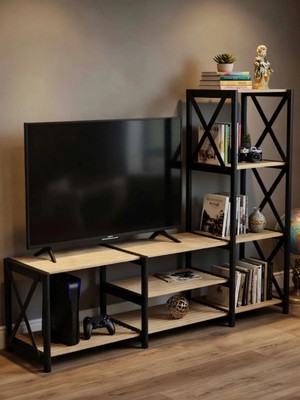 Messer Zenna Tv Stand Kitaplık Raflı Siyah