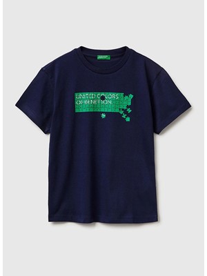 United Colors Of Benetton Lacivert Erkek Çocuk Baskılı T-Shirt 3I1XC10S4