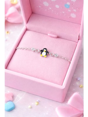 Miraç Gümüş Takı Atölyem 925 Ayar Gümüş Mineli Penguen Detaylı Çocuk Bileklik