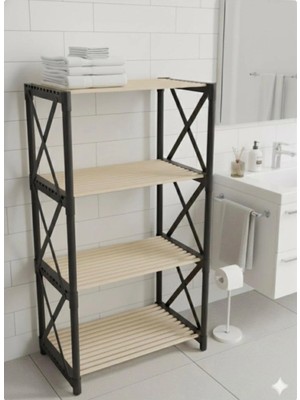 Messer Zenna Ahşap Minimal Banyo Rafı Siyah