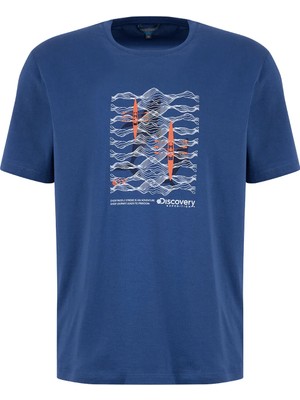 Discovery Expedition D6SM-TST3788 Indigo Bisiklet Yaka Relaxed Baskılı Erkek T-Shirt