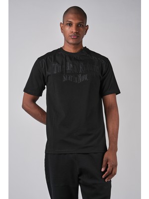Ex-pent Erkek Pamuklu Suprem Kumaşlı Düğmeli Reguler Kalıp Baskılı Siyah T-Shirt