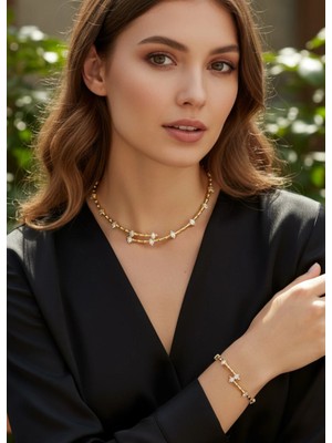 Biju Yılmaz Vip Gold Taşlı Tasma Kolye Bileklik Set - 26SET07