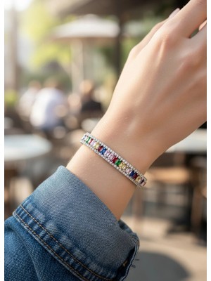 Biju Yılmaz Vip Silver Renkli Baget Taşlı Su Yolu Bileklik - 26SLBV03