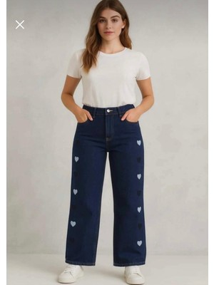 Butik Kadın Kalp Nakışlı Baggy Jean Pantolon