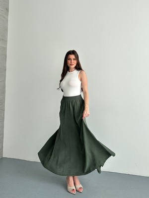 Tensel Kumaş Cep Detaylı ve Kemerinin Içi Lastikli Spor Etek