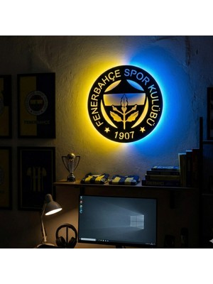 Onerous LED Işıklı Taraftar Tablo SARI Mavi  Aydınlatmalı Dekoratif Mdf Ahşap Duvar Tablosu Anahtarlı Adaptörlü Hediyelik Ev Oda Salon Dekorasyon