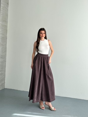 Tensel Kumaş Cep Detaylı ve Kemerinin Içi Lastikli Spor Etek