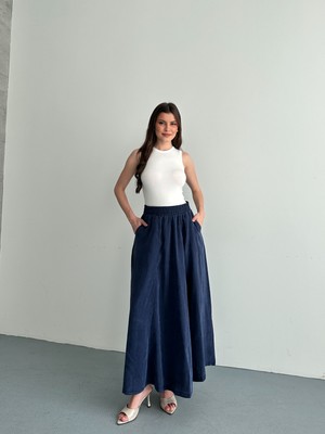 Tensel Kumaş Cep Detaylı ve Kemerinin Içi Lastikli Spor Etek