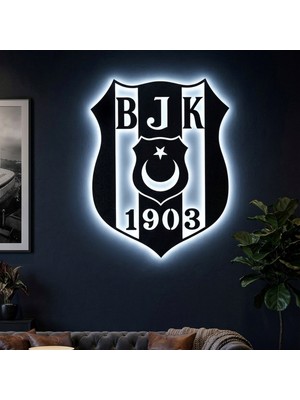 Onerous LED Işıklı Taraftar Tablo Siyah Beyaz Aydınlatmalı Dekoratif Mdf Ahşap Duvar Tablosu Anahtarlı Adaptörlü Hediyelik Ev Oda Salon Dekorasyon