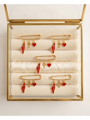 Zaytoon 5\'li Filistin Haritası Kırmızı Rengi, Fetih Anahtarlığ ve Kırmızı Kalıbı Üçlü Yaka Iğnesi Broş A300057-05