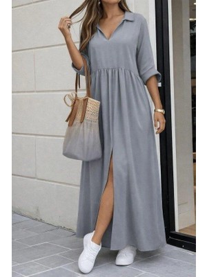 Mareandpanda Kadın Truvakar Kollu V Yakalı Yırtmaçlı Uzun Aerobin Elbise