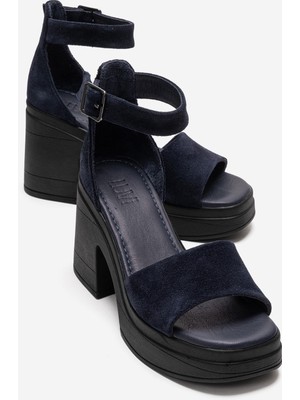 Luvi Margot Lacivert Süet Hakiki Deri Kadın Platform Topuklu Sandalet