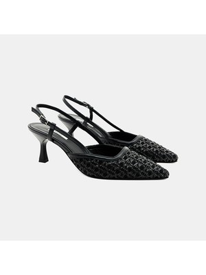 Desa Kadın Siyah Sivri Burunlu Slingback Deri Topuklu Ayakkabı