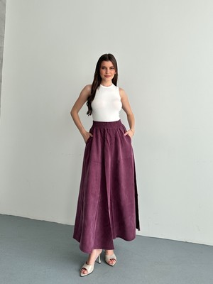 Tensel Kumaş Cep Detaylı ve Kemerinin Içi Lastikli Spor Etek