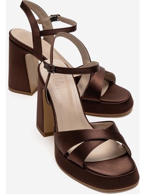 Luvi Lello Kahverengi Saten Kadın Platform Topuklu Ayakkabı