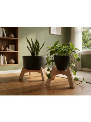 Dekoratif  Saksılık 2 'li -  Ahşap Bitki Saksı Altlığı 30 cm ve 19 cm Çap (2 Farklı Renk Seçeneği)