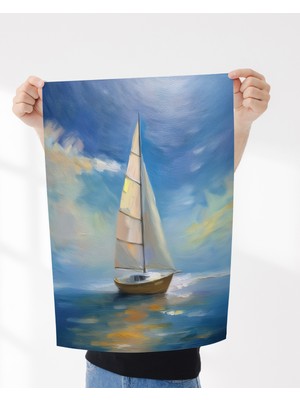 Rosaart Minimal Yelkenli Poster– Modern Deniz ve Yelkenli Temalı Soyut Çerçevesiz Poster - Duvar Dekoru