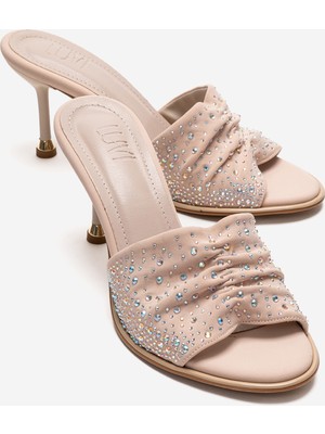 Luvi Karına Bej Taşlı Kadın Ince Topuklu Terlik