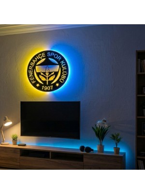 Onerous LED Işıklı Taraftar Tablo Sarı Lacivelt Aydınlatmalı Dekoratif Mdf Ahşap Duvar Tablosu Anahtarlı Adaptörlü Hediyelik Ev Oda Salon Dekorasyon