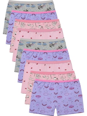 Exlove Kız Çocuk Desenli Boxer Set 10'lu Lastikli Paça Çok Renkli Eğlenceli Desen