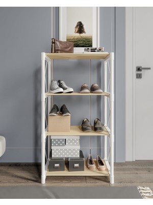 Messer Zenna 4 Katlı Dekoratif Çok Amaçlı Ayakkabılık Beyaz-Ahşap