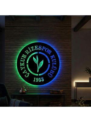 Onerous LED Işıklı Taraftar Tablo Yeşil Mavi Aydınlatmalı Dekoratif Mdf Ahşap Duvar Tablosu Anahtarlı Adaptörlü Hediyelik Ev Oda Salon Dekorasyon
