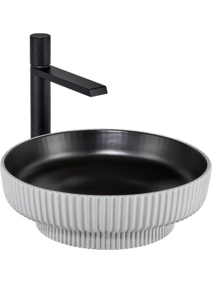 Eva Banyo E-W1501MSB Tezgah Üstü Lavabo Mat Siyah & Beyaz