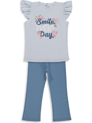 Civil Girls Kız Çocuk Smile Baskılı 6-9 Yaş Takım - Açık Mavi-Koyu Indigo