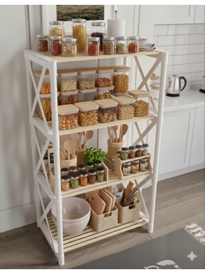 Messer Zenna 4 Katlı Dekoratif Çok Amaçlı Mutfak Rafı Beyaz-Ahşap