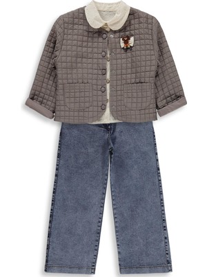 Obelia Kız Çocuk Hırkalı Gömlekli 6-9 Yaş Takım - Kahve