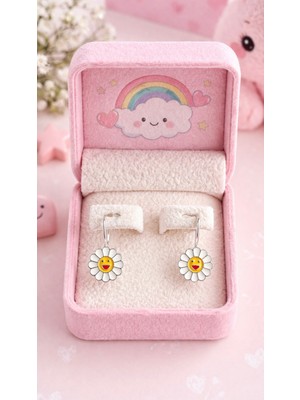 Miraç Gümüş Takı Atölyem 925 Ayar Gümüş Mineli Şirin Papatya Detaylı Kız Çocuk Küpesi