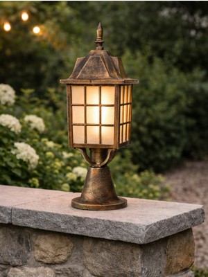 Akviva Kafesli Set Üstü Fener Bahçe Aydınlatma Armatürü Sarı Eskitme