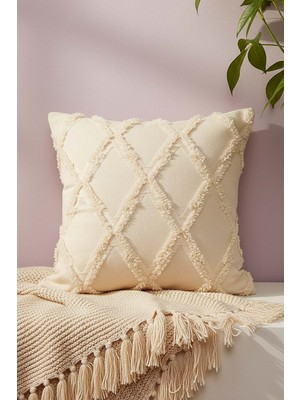 Krem Geometrik Punch Dekoratif Kırlent Kılıfı