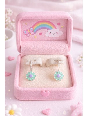 Miraç Gümüş Takı Atölyem 925 Ayar Gümüş Mineli Papatya Detaylı Kız Çocuk Küpesi