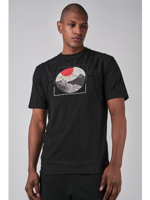 Ex-pent Erkek Poplin Garnili Suprem Kumaşlı Regular Kalıp Dijital Baskılı Pamuklu Siyah T-Shirt