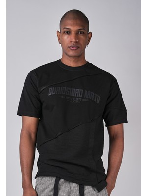 Ex-pent Erkek Baskılı Poplin Garnili Regular Kalıp Pamuklu Siyah T-Shirt