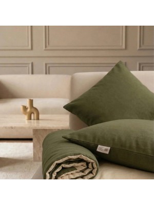 NDC Home Luxury Çift Taraflı Keten Koltuk Pedi / Şiltesi [kırlentli] - Haki-Krem