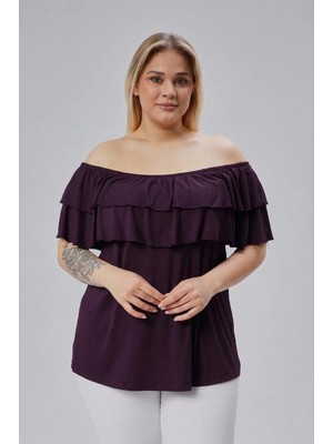 Curvy Trend Büyük Beden Madonna Yaka Viskon Bluz