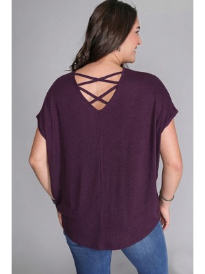Curvy Trend Büyük Beden Sırt Çapraz Kısa Kol Bluz