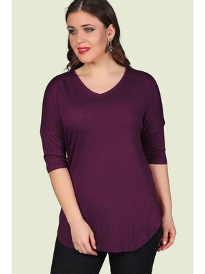 Curvy Trend Büyük Beden Yarım Kol Yan Yırtmaç Bluz